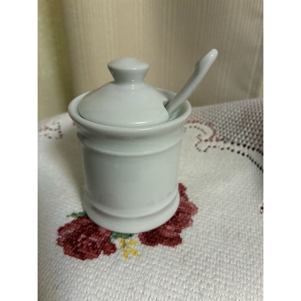 Apilco France Porcelain Mustard Pot Jar w/ Lid and Spoon